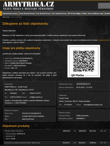 zobrazení QR kódu pro platbu po potvrzení objednávky