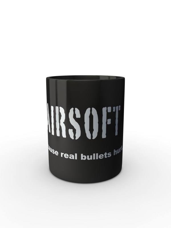 Čern&yacute; hrnek AIRSOFT Because real bullets hurt