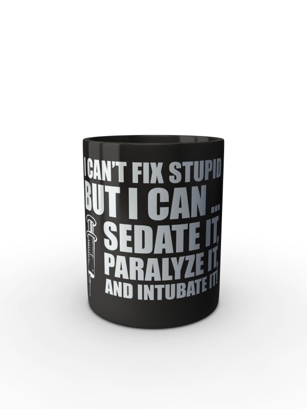 Černý hrnek I CAN'T FIX STUPID