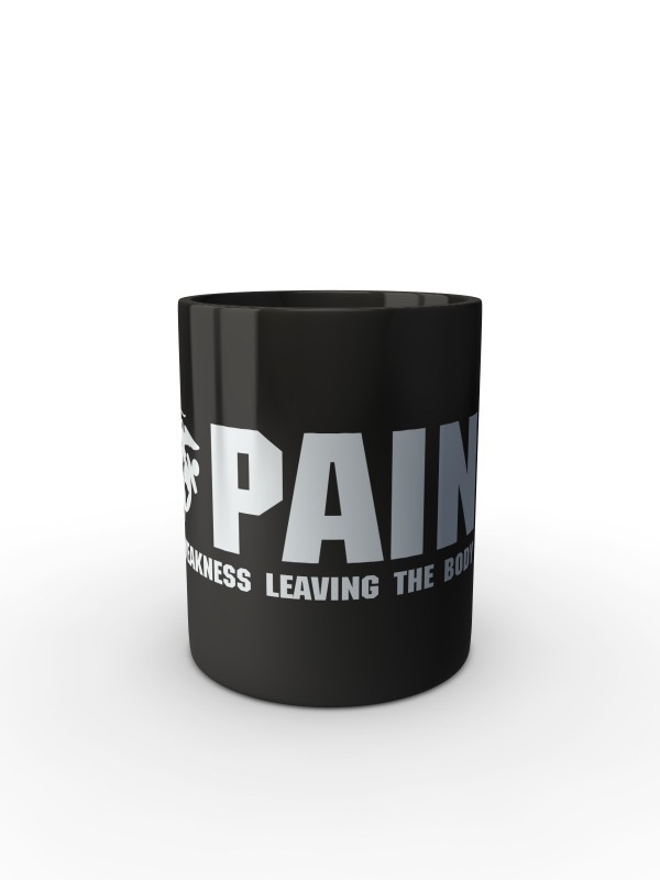 Černý hrnek USMC PAIN IS WEAKNESS LEAVING THE BODY Line