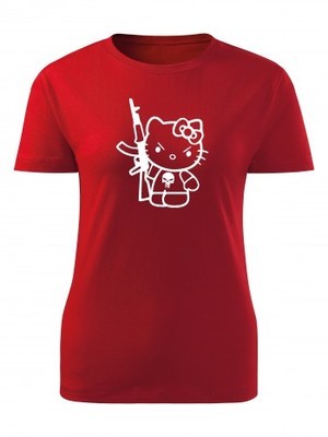 AKCE Dámské tričko Hello Kitty Punisher Kalashnikov - červené, L