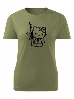 AKCE Dámské tričko Hello Kitty Punisher Kalashnikov - olivové, S