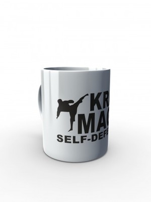 Bílý hrnek Krav Maga - self defence fighter