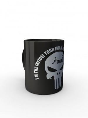 Černý hrnek I'M THE INFIDEL YOUR IMAM WARNED YOU ABOUT